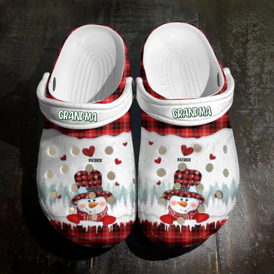 Personalized Caro Snowman Grandma & Kid's Name Clog Slipper Shoes Printed 23FEB-DT16