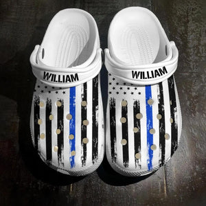 Personalized US Police Thin Blue Line Clog Slipper Shoes Printed 23FEB-DT24