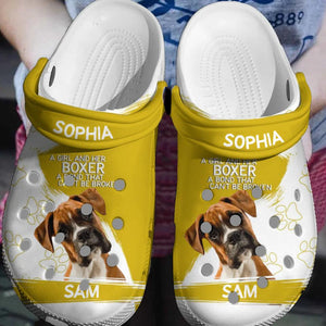 Personalized Upload Your Boxer Photo A Girl And Her Boxer A Bond That Can't Be Broken Your Own Boxer Image Clog Slipper Shoes Printed 23FEB-VD23