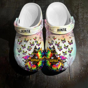 Personalized Sunflower Butterflys Grandma & Kid's Name Clog Slipper Shoes Printed QTHQ2302