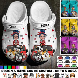 Personalized Dog Jeep Lovers With Girl Colorful Background Paw Name Clog Slipper Shoes Printed PNHQ2302