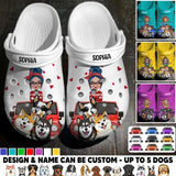 Personalized Dog Jeep Lovers With Girl Colorful Background Paw Name Clog Slipper Shoes Printed PNHQ2302