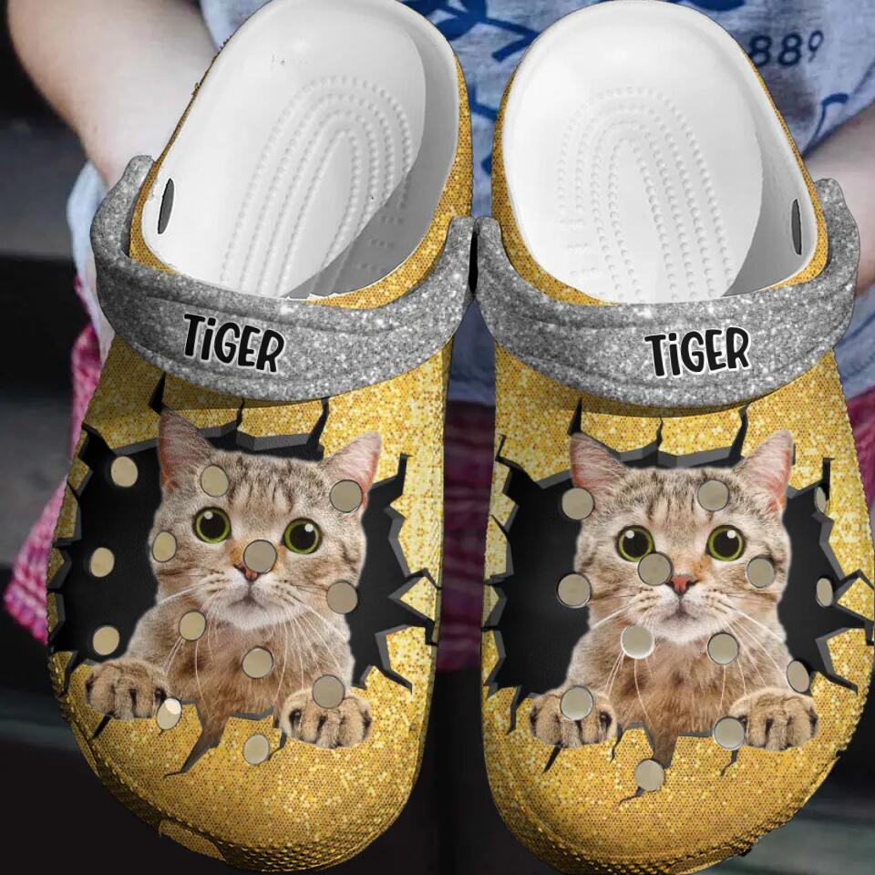 Personalized Upload Your Cat Photo Cat Lovers With Colorful Background Clog Slipper Shoes Printed PNDT2702