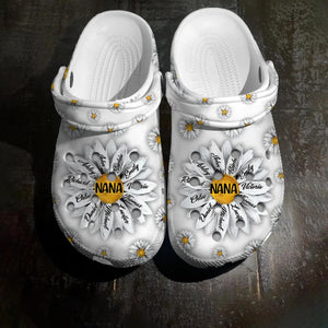 Personalized Grandma Nana Aunt Mom Sunflower Hippie Kid Name Clog Slipper Shoes Printed 23FEB-HQ27