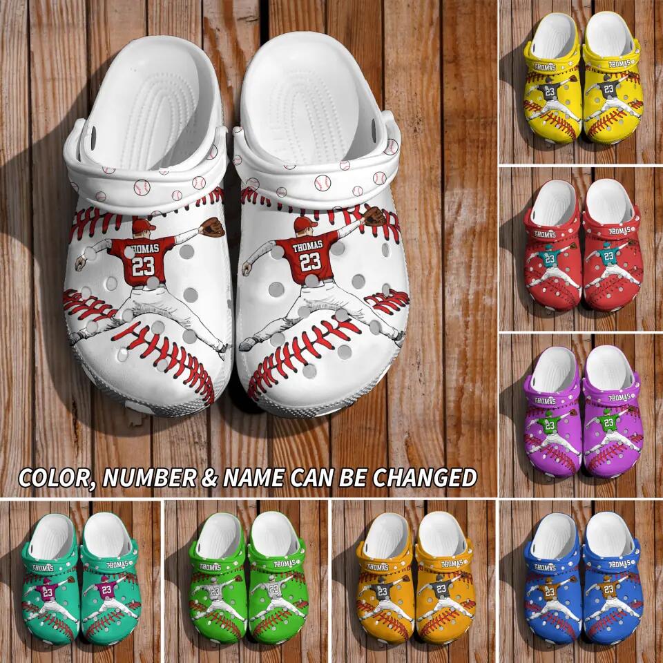 Personalized Baseball Player Clog Slipper Shoes  Printed  23FEB-DT28