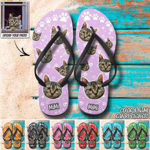 Personalized Upload Your Cat's Photo Flip Flops Cat Lovers Gift Printed PNDT0103