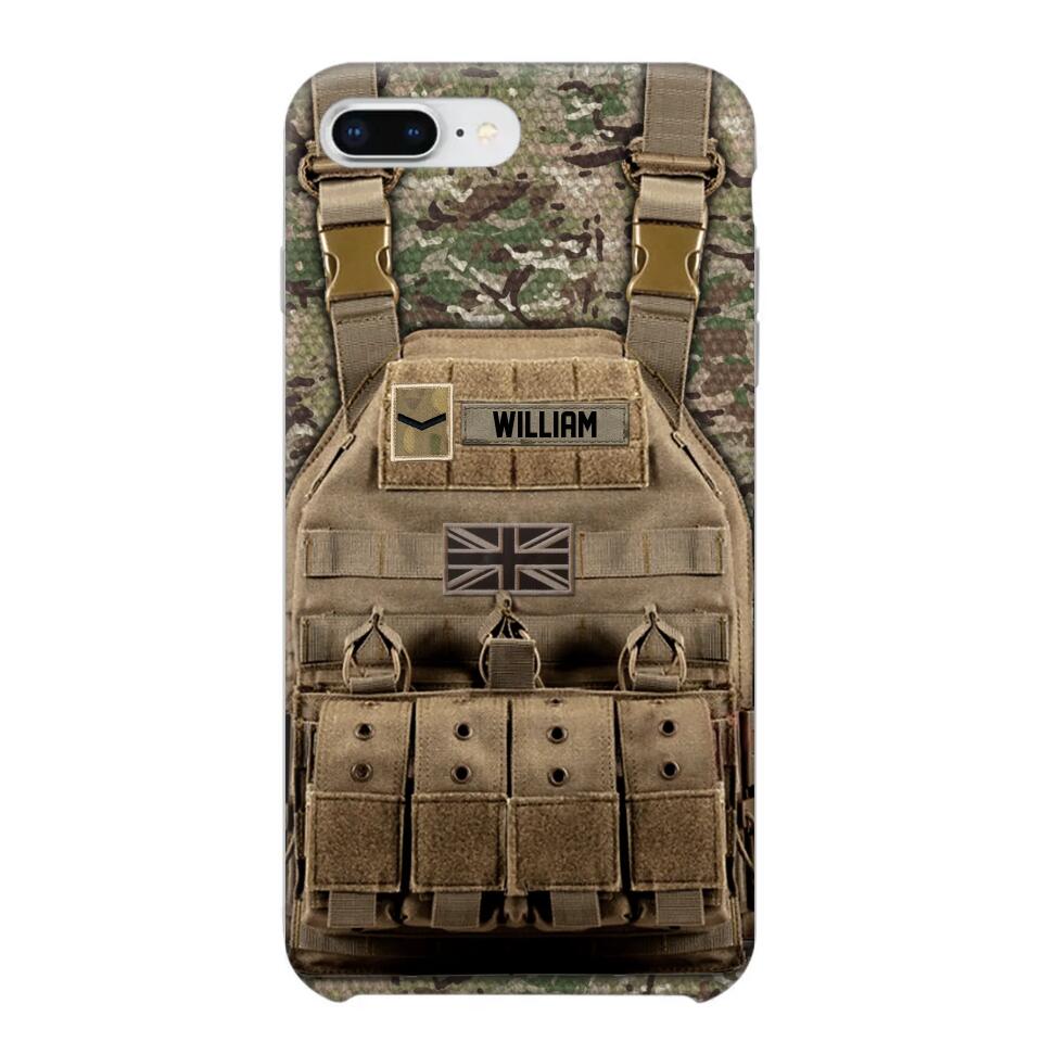 Personalized UK Veteran/Soldier Uniform Rank Camo Phonecase Printed 23MAR-DT01