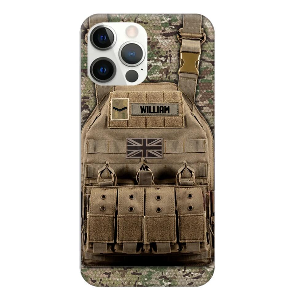 Personalized UK Veteran/Soldier Uniform Rank Camo Phonecase Printed 23MAR-DT01