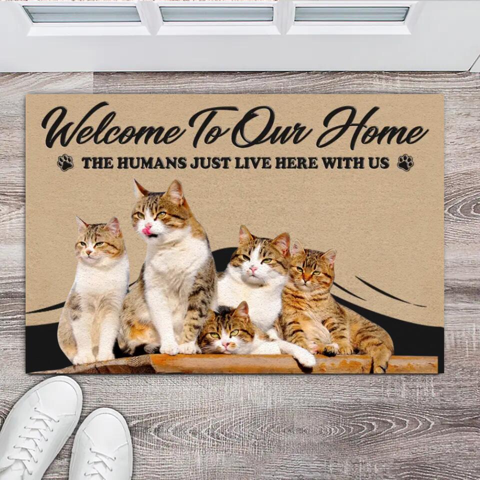 Personalized Upload Your Cat Photo Welcome To Our Home The Human Just Live Here  Doormat Printed PNHQ2802