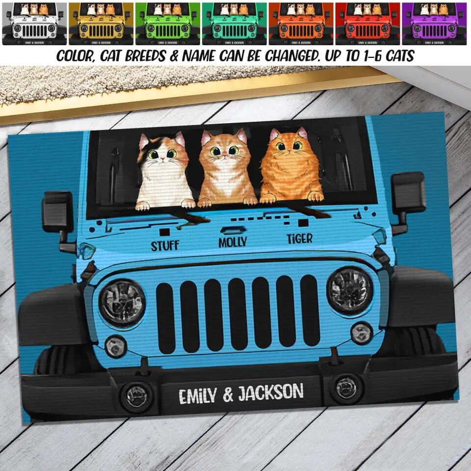 Personalized Cat Jeep Welcome Doormat Printed PNDT0203