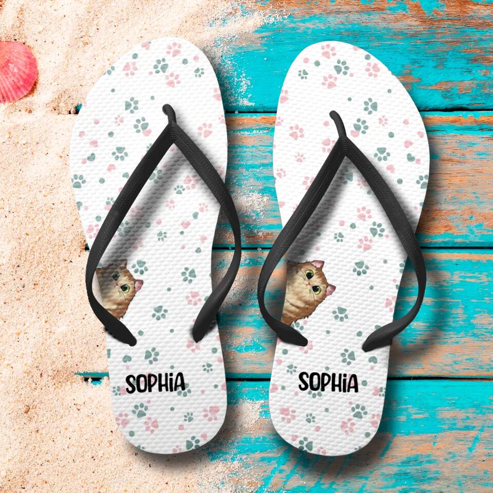 Personalized Cat Lovers Paw Flip Flops Printed PNHQ0103