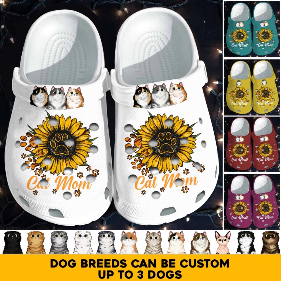 Personalized Sunflower Cat Mom Cat Lovers Gift Clog Slipper Shoes Printed 23MAR-HQ02