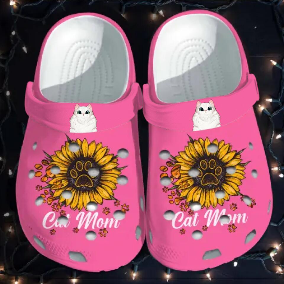 Personalized Sunflower Cat Mom Cat Lovers Gift Clog Slipper Shoes Printed 23MAR-HQ02