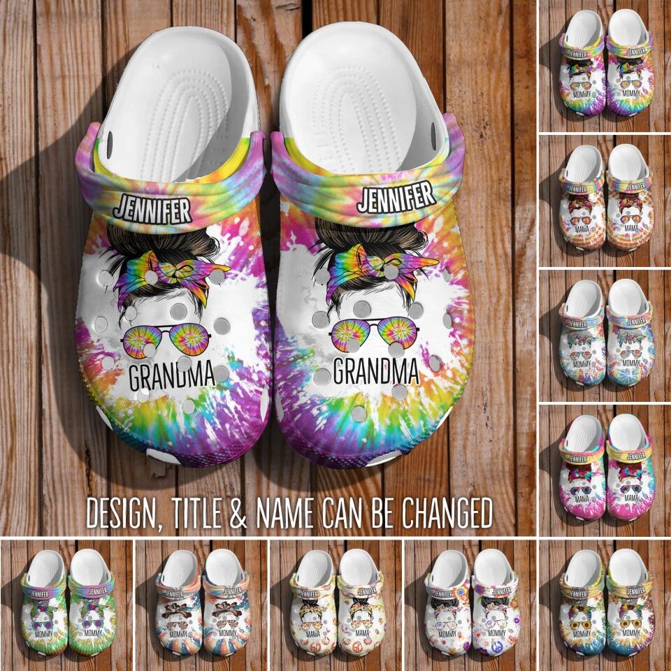 Personalized Colorful Background Grandma Clog Slipper Shoes Printed QTDT0303