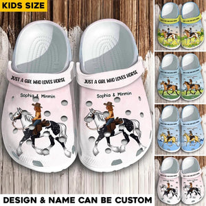 Personalized Just A Girl Who Love Horse Kid Clog Slipper Shoes Printed 23MAR-HQ03