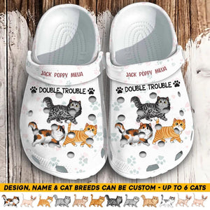 Personalized Double Trouble Cats & Name Cat Lovers Gift Clog Slipper Shoes Printed 23FEB-HQ04