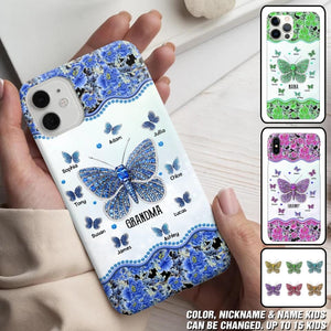 Personalized Butterflies & Flowers Grandma with Kid's Name Phonecase Printed 23MAR-DT04