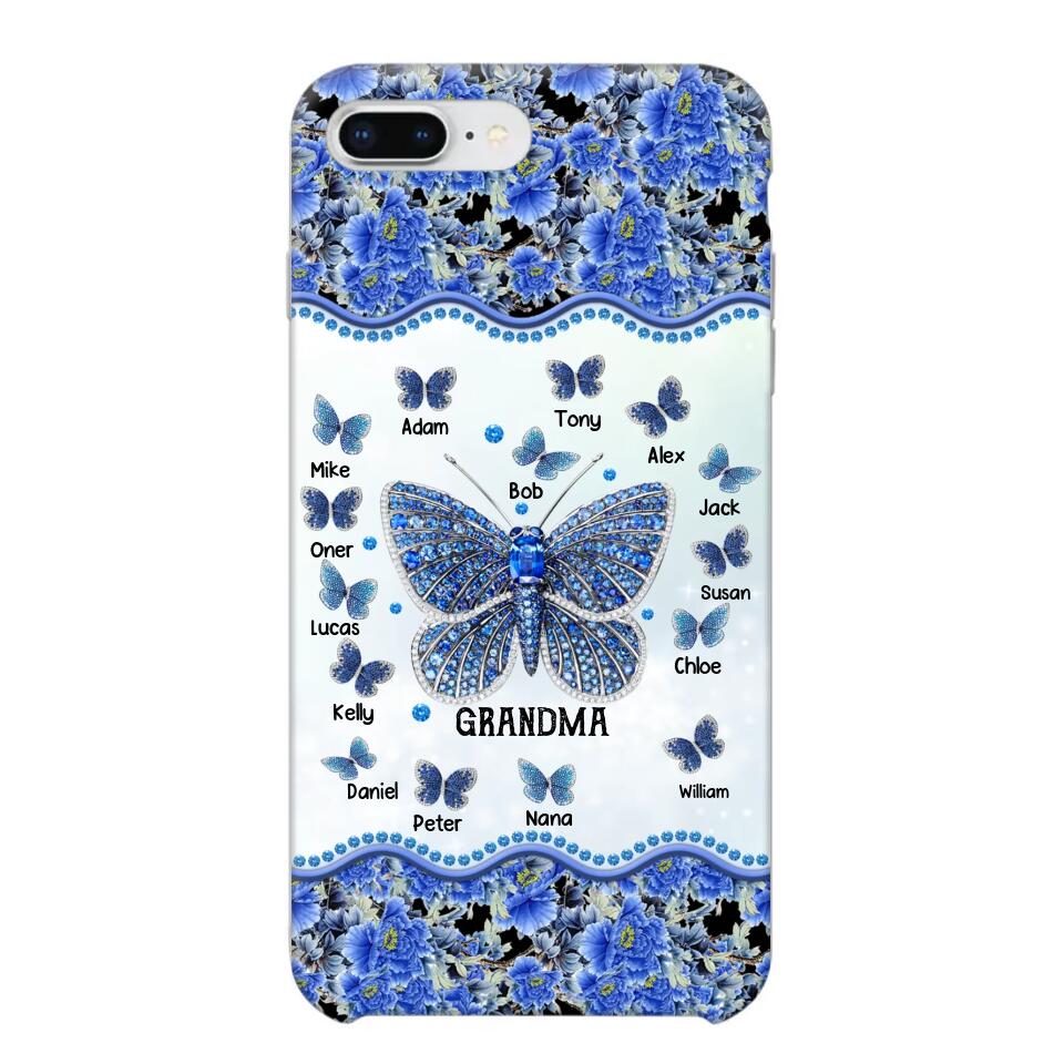 Personalized Butterflies & Flowers Grandma with Kid's Name Phonecase Printed 23MAR-DT04