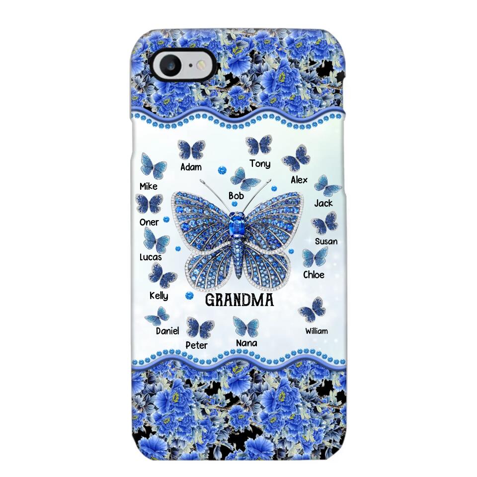 Personalized Butterflies & Flowers Grandma with Kid's Name Phonecase Printed 23MAR-DT04