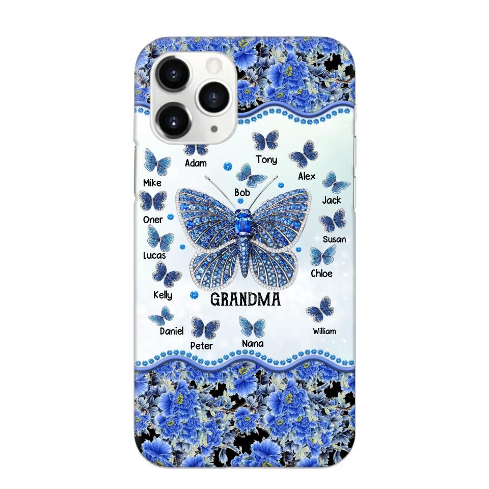 Personalized Butterflies & Flowers Grandma with Kid's Name Phonecase Printed 23MAR-DT04