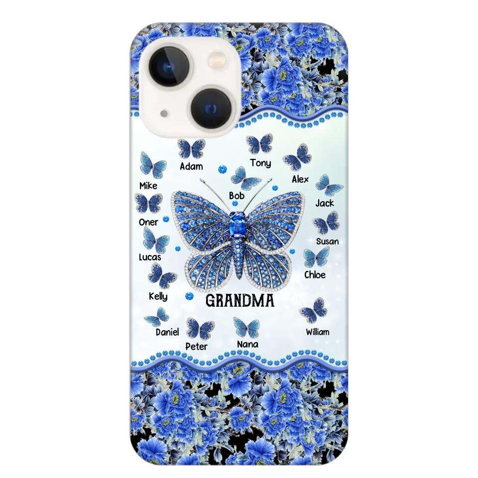 Personalized Butterflies & Flowers Grandma with Kid's Name Phonecase Printed 23MAR-DT04