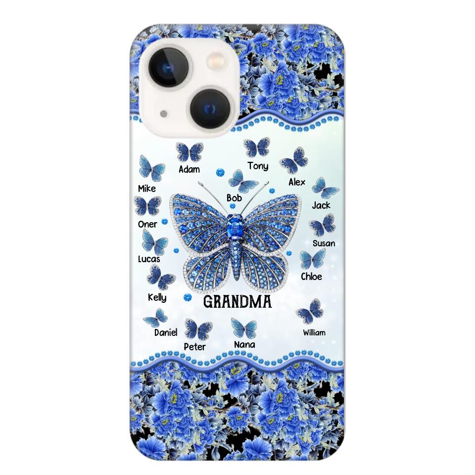 Personalized Butterflies & Flowers Grandma with Kid's Name Phonecase Printed 23MAR-DT04