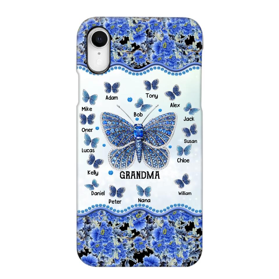 Personalized Butterflies & Flowers Grandma with Kid's Name Phonecase Printed 23MAR-DT04