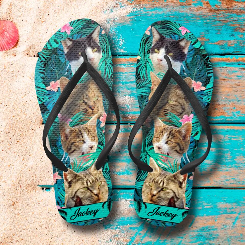 Personalized Upload Your Cat's Photo Cat Lovers Gift Flip Flops Printed PNHQ0203