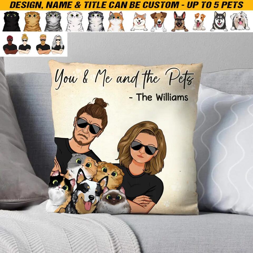 Personalized You Me And The Pets Dog and Cat Couple Pillow Printed QTHQ0603