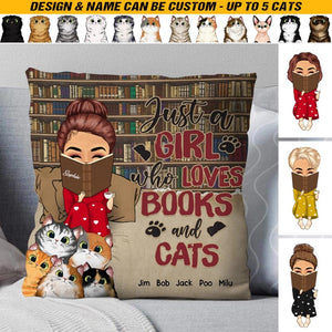 Personalized Just A Girl Who Loves Books And Cats Pillow Printed QTHQ0703