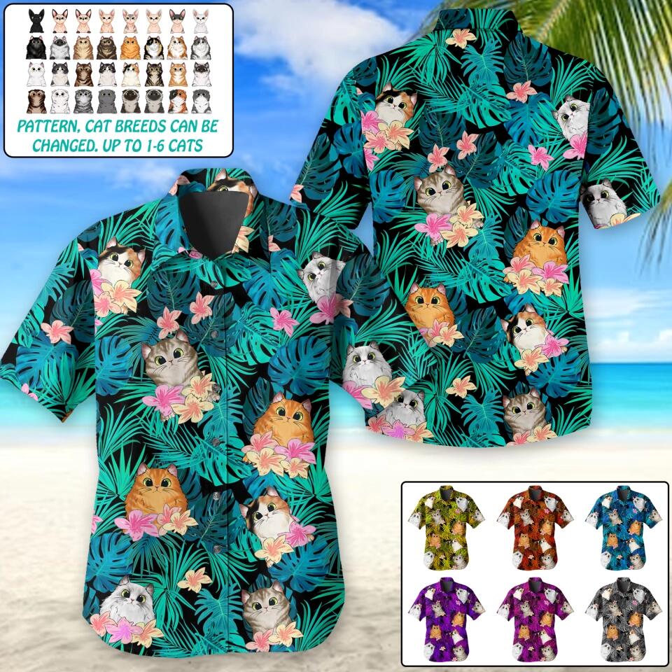 Personalized Cats on Tropical Background Cat Lovers Gift Hawaii Shirt Printed 23MAR-DT07