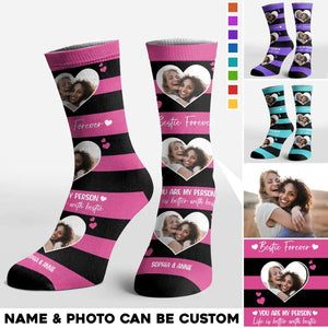 Personalized Upload Your Bestie Photo Bestie Forever Life Is Better With Besties Crew Socks Printed PNHQ1003