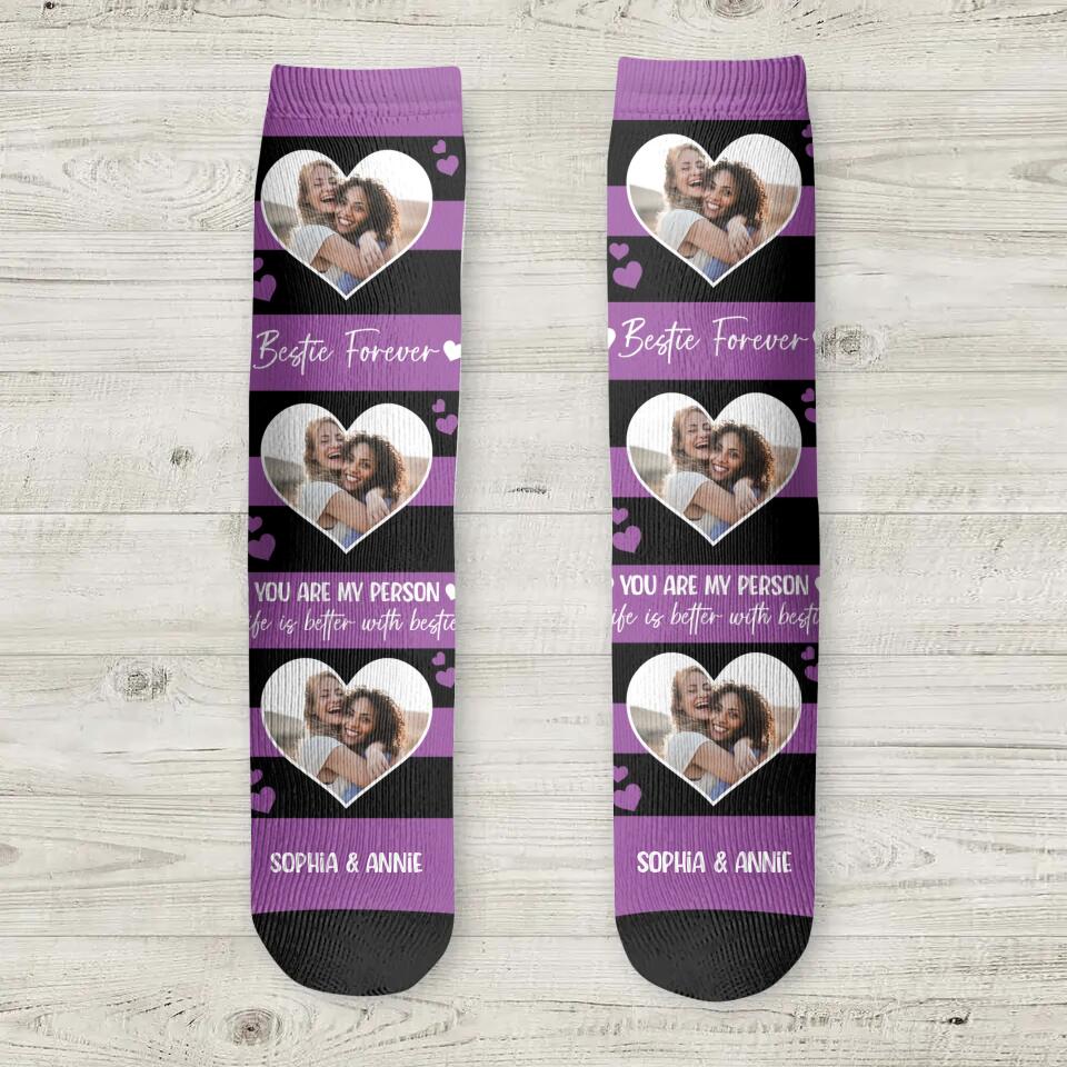 Personalized Upload Your Bestie Photo Bestie Forever Life Is Better With Besties Crew Socks Printed PNHQ1003