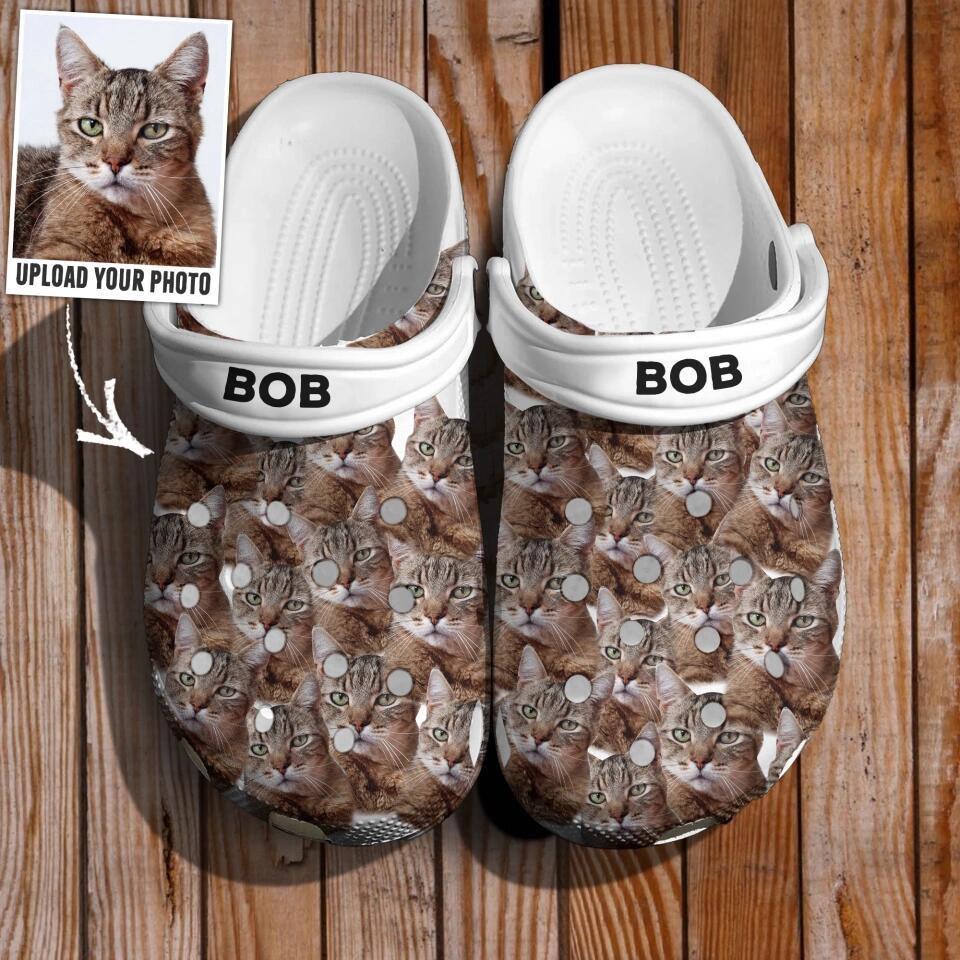 Personalized Upload Your Cat's Photo Cat Lovers Gift Clog Slipper Shoes Printed QTDT1303