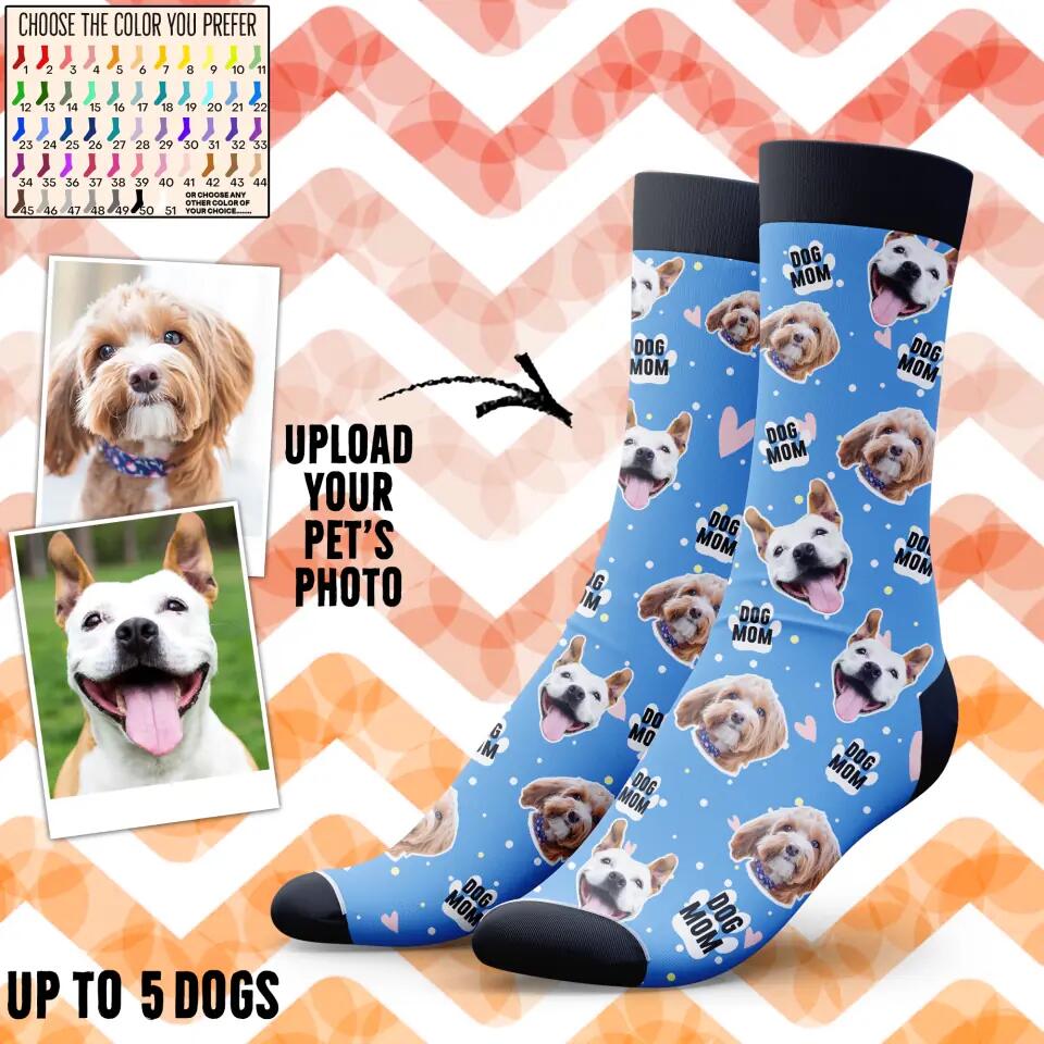 Personalized Upload Your Dog Photos Head Dog Mom  Crew Socks Printed PNDT1303