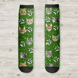 Personalized Upload Your Cat Photos Head Cat Mom  Crew Socks Printed PNDT1303