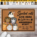 Personalized Spoiled Cats Live Here With Their Household Staff Welcome Doormat Printed QTHQ1503