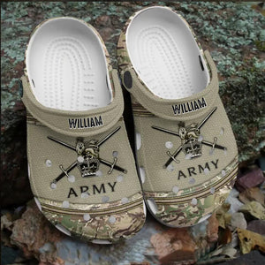 Personalized UK Veteran/Soldier Icon & Name Clog Slipper Shoes Printed 23MAR-DT14