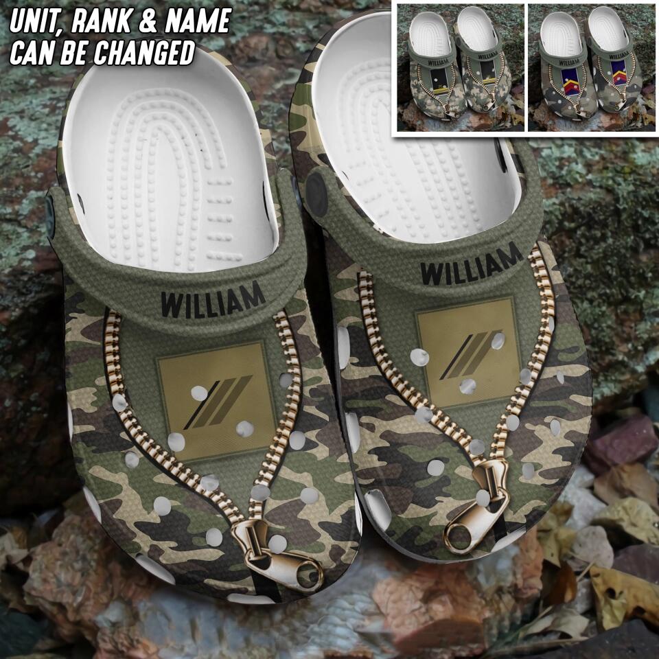 Personalized France Veteran/Soldier Rank Camo & Name Clog Slipper Shoes Printed 23MAR-DT15