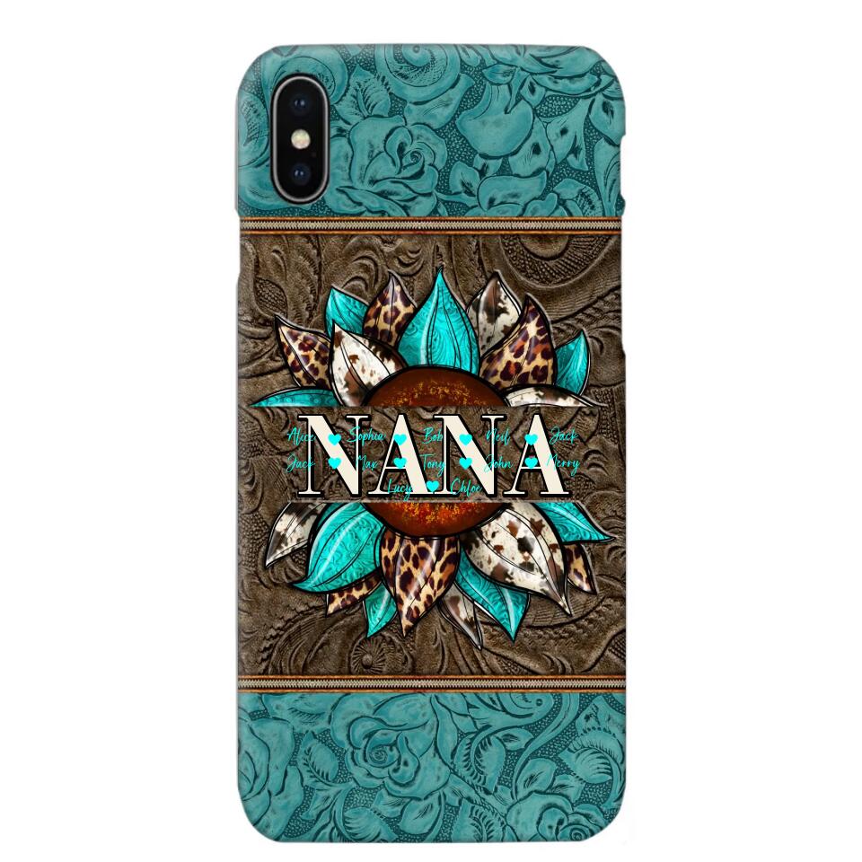 Personalized Sunflower Leather Grandma & Kid's Name Phonecase Printed 23MAR-HQ16