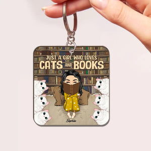 Personalized Just A Girl Who Loves Cats And Books Keychain PNHQ1703