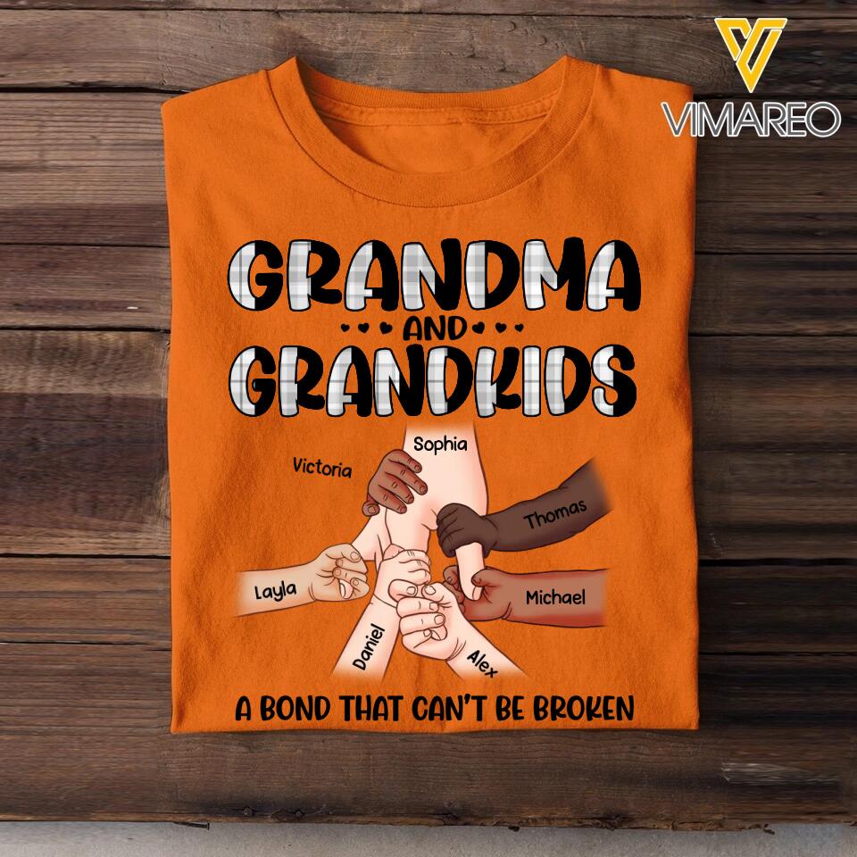 Personalized Grandma And Grandkids A Bond Can't Be Broken Kid Name Hand Tshirt Printed QTHQ1703