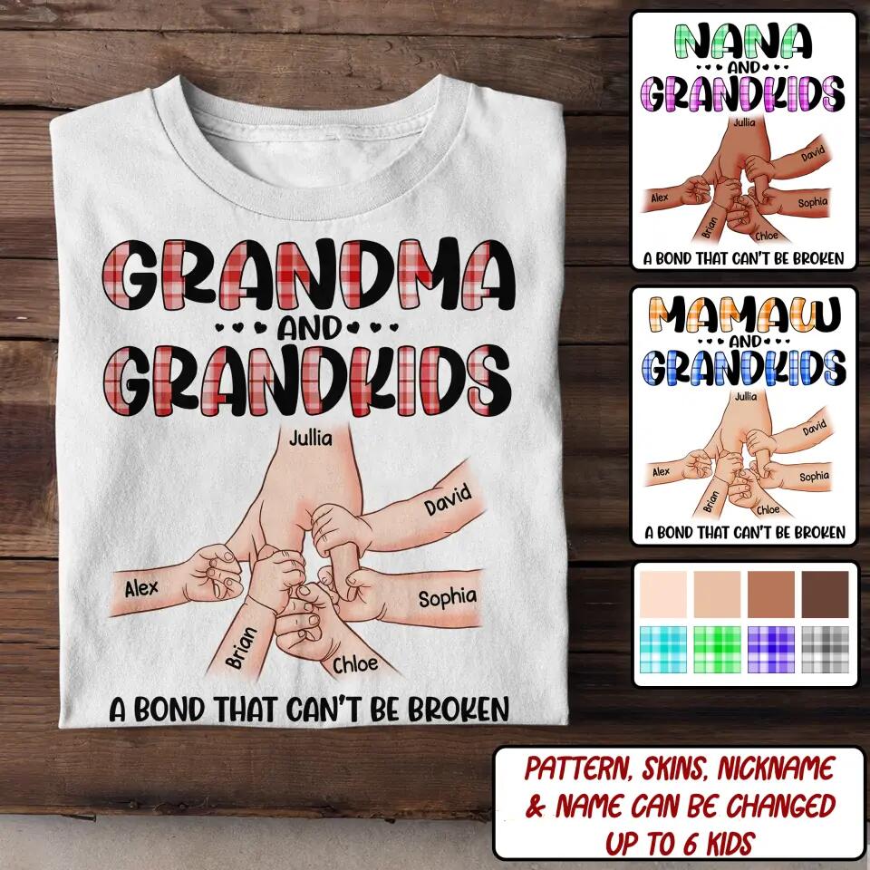 Personalized Grandma And Grandkids A Bond Can't Be Broken Kid Name Hand Tshirt Printed QTHQ1703