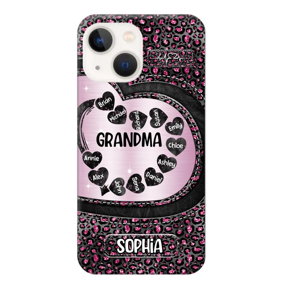 Personalized Grandma Nana Auntie Mom Heart & Kid's Name Phonecase Printed QTHQ2003