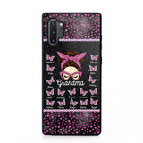 Personalized Grandma Nana Mom Aunt Pink Glam Glitter Buttterfly & Kid's Name Phonecase Printed PNDT2003