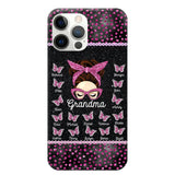 Personalized Grandma Nana Mom Aunt Pink Glam Glitter Buttterfly & Kid's Name Phonecase Printed PNDT2003