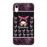 Personalized Grandma Nana Mom Aunt Pink Glam Glitter Buttterfly & Kid's Name Phonecase Printed PNDT2003