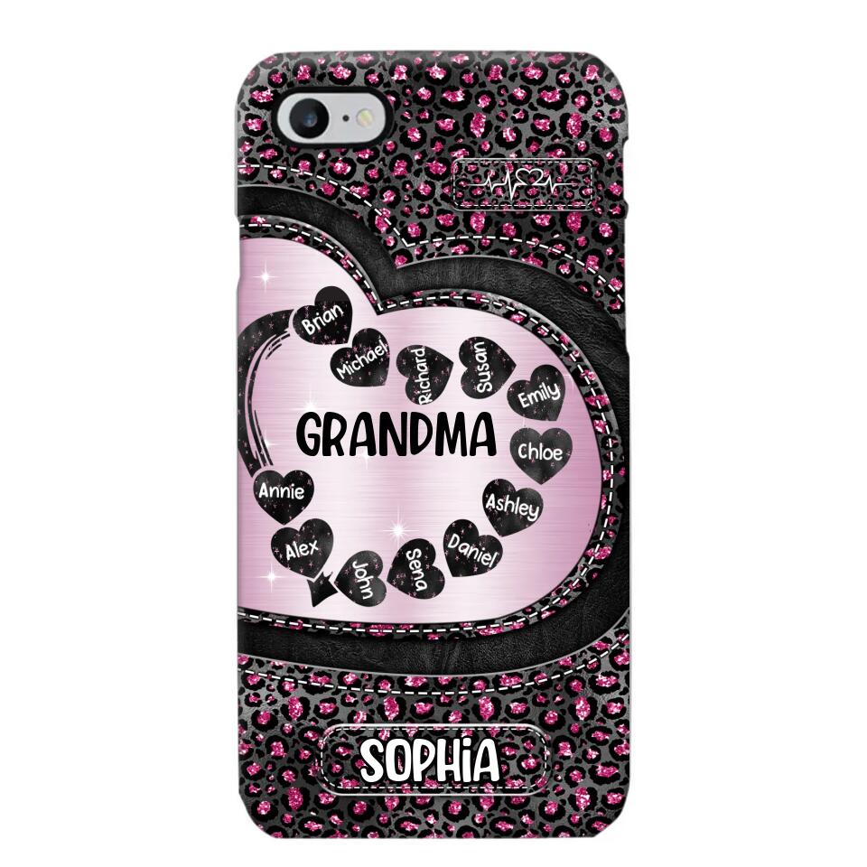 Personalized Grandma Nana Auntie Mom Heart & Kid's Name Phonecase Printed QTHQ2003