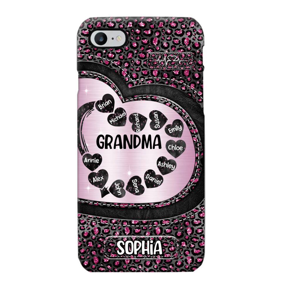 Personalized Grandma Nana Auntie Mom Heart & Kid's Name Phonecase Printed QTHQ2003