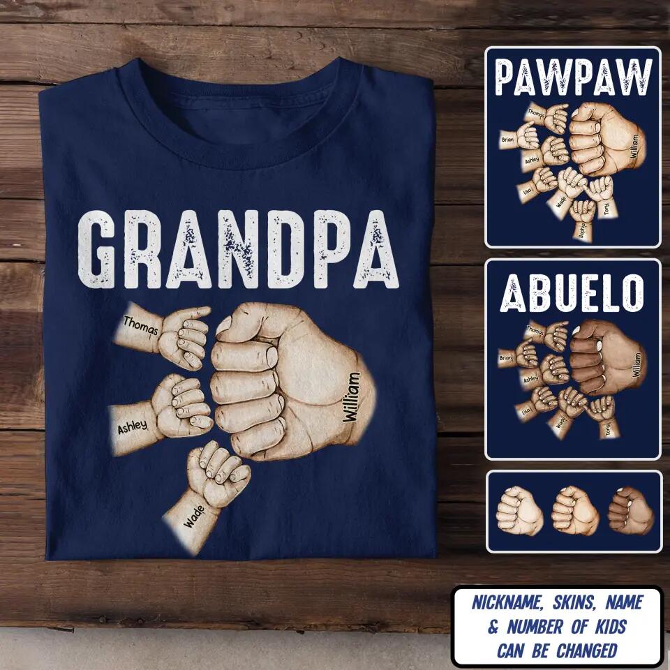 Personalized Grandpa Papa Pawpaw Kid Name Hand Tshirt Printed QTDT2703